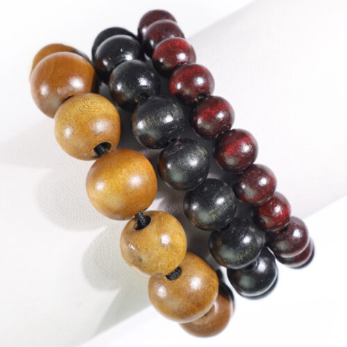 Vista Posterior de Brazalete Cuencas madera - tres sets color Negro - Beige - Burdeo | B080