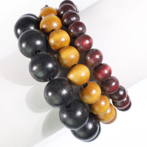 Vista Lateral de Brazalete Cuencas madera - tres sets color Negro - Beige- Burdeo | B080