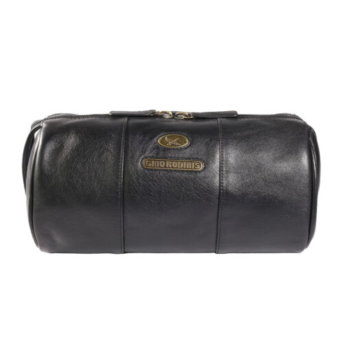 Vista frontal de necessaire de cuero 1293 color negro. Gino Rodinis