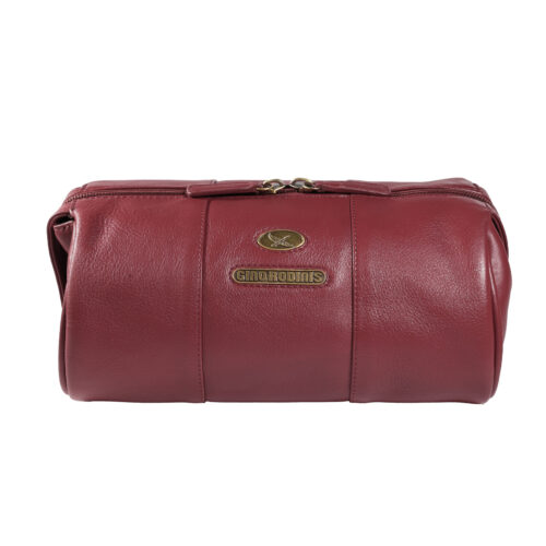 Vista frontal de necessaire de cuero 1293 color rojo. Gino Rodinis