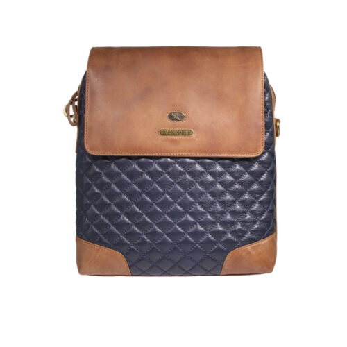 Morral de Cuero Hombre 2400 Camel - Azul Oscuro