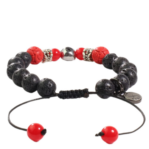 Vista Posterior de Brazalete Piedras volcánicas Negro / rojo | B389