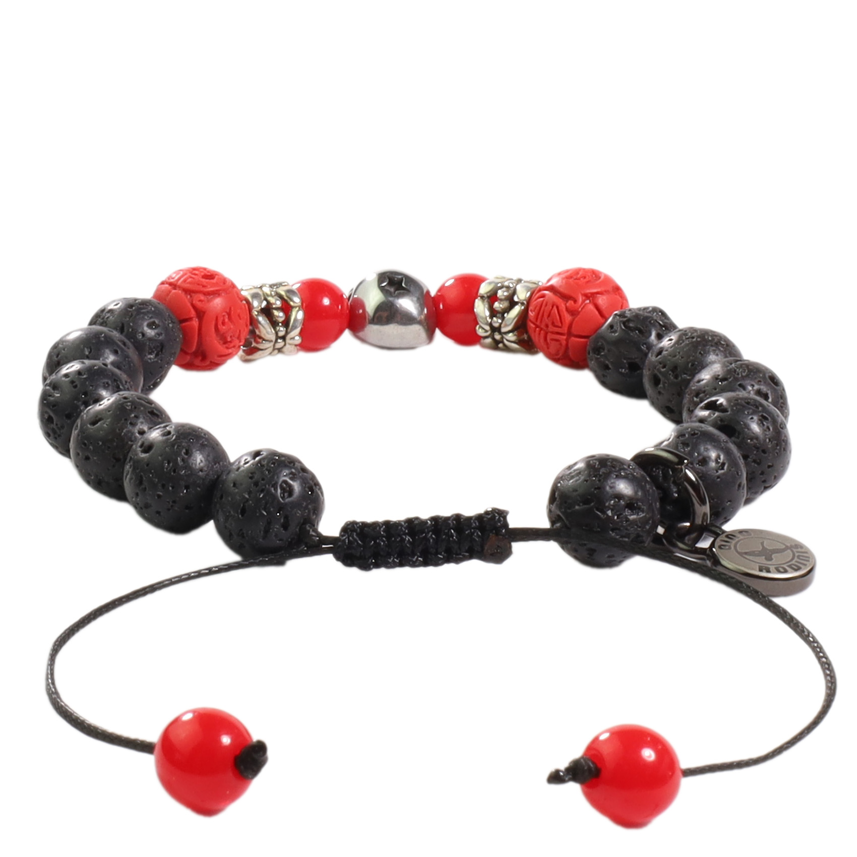 Vista Posterior de Brazalete Piedras volcánicas Negro / rojo | B389