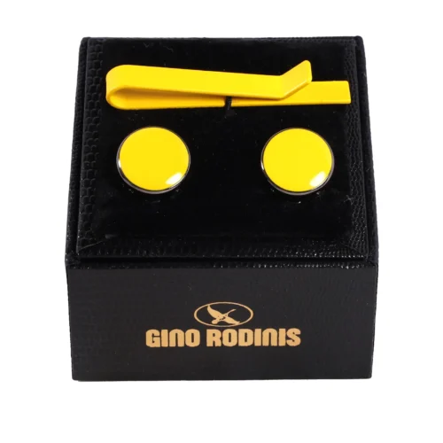 Set Pasador de Corbata y Cubre Botón | TB019 - Amarillo
