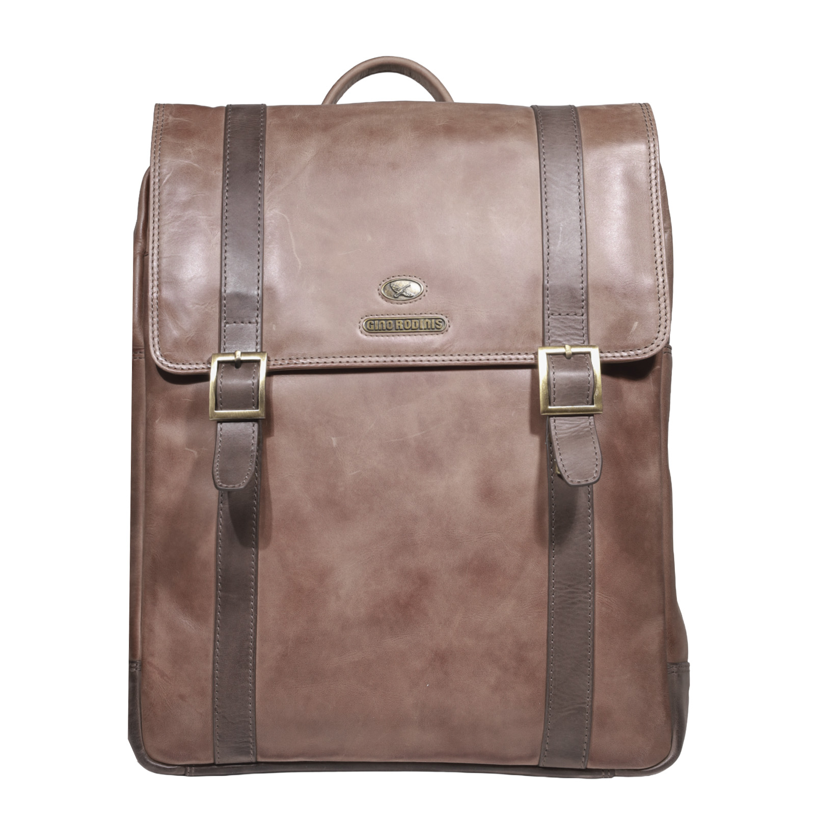 Mochila de Cuero, Color Camel, Modelo 2114 - Gino Rodinis
